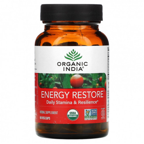 Organic India, Energy Restore, ежедневная выносливость и устойчивость, 90 растительных капсул