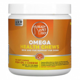 Ready Pet Go, Omega Health Chews, поддержка кожи и шерсти для собак всех возрастов, рыбий жир + сыр, 90 мягких жевательных таблеток