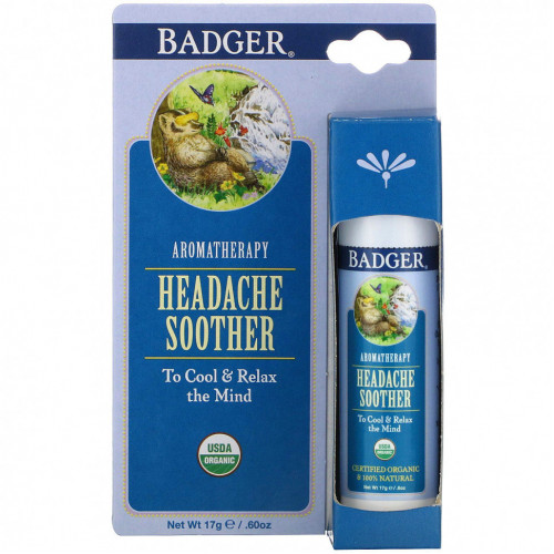 Badger Company, Aromatherapy, успокаивающее средство от головной боли, перечная мята и лаванда, 17 г (0,60 унции)