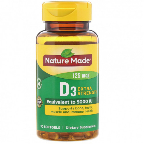 Nature Made, D3, Extra Strength, 125 мкг, 90 мягких таблеток