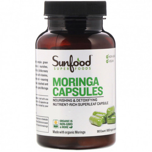 Sunfood, Капсулы Moringa, 600 мг, 90 капсул