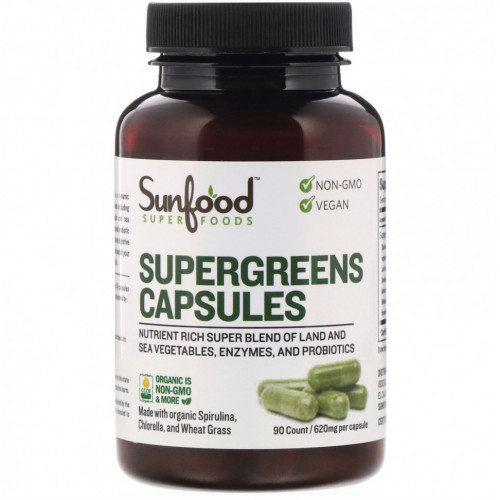 Sunfood, Supergreens Capsules, 155 mg, 90 Count