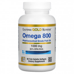 California Gold Nutrition, омега 800, рыбий жир фармацевтической степени чистоты, 80% ЭПК/ДГК, в форме триглицеридов, 1000 мг, 90 рыбно-желатиновых капсул