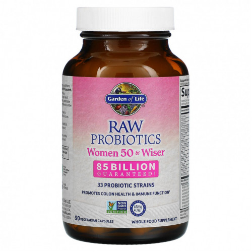 Garden of Life, RAW Probiotics, пробиотики для женщин от 50 лет, 85 млрд, 90 вегетарианских капсул