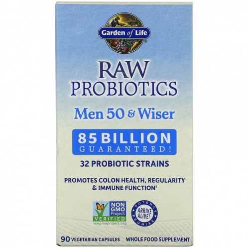 Garden of Life, RAW Probiotics, витамины для мужчин от 50 лет, 85 миллиардов живых культур, 90 вегетарианских капсул