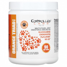 Controlled Labs Pets, Orange TRIad для собак, для всех возрастов, с копченой говяжьей печенью, 90 жевательных таблеток