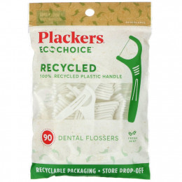 Plackers, EcoChoice, зубные нити, свежая мята, 90 штук