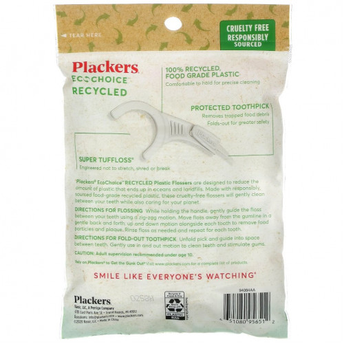 Plackers, EcoChoice, зубные нити, свежая мята, 90 штук