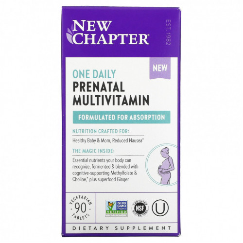 New Chapter, One Daily Prenatal Multivitamin, мультивитаминный комплекс для беременных, 90 вегетарианских таблеток