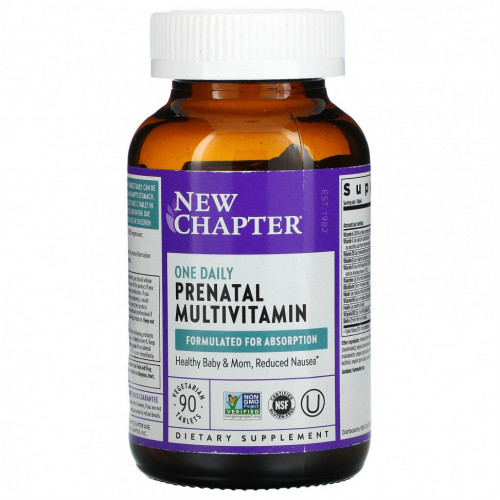 New Chapter, One Daily Prenatal Multivitamin, мультивитаминный комплекс для беременных, 90 вегетарианских таблеток