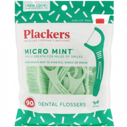 Plackers, Micro Mint, зубочистки с нитью, мята, 90 шт.