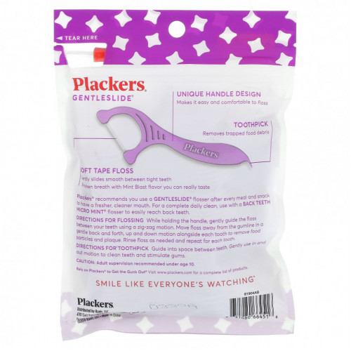 Plackers, Gentleslide, зубочистки с нитью, мята, 90 шт.