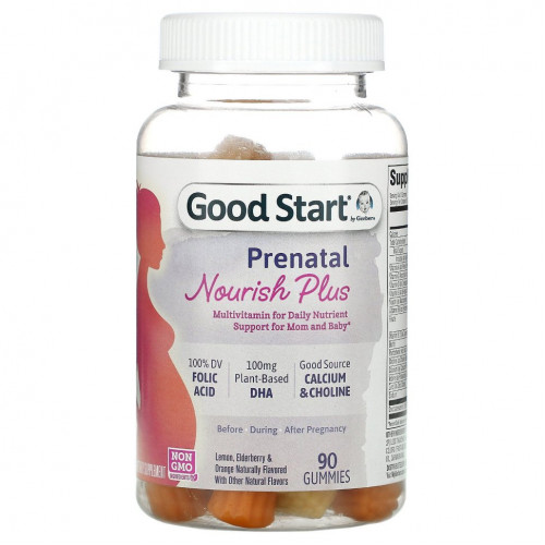 Gerber, Good Start, Prenatal Nourish Plus, мультивитамины с натуральным вкусом лимона, бузины и апельсина, 90 жевательных таблеток