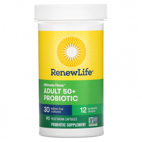 Renew Life, Ultimate Flora, пробиотик для взрослых старше 50 лет, 30 млрд КОЕ, 90 вегетарианских капсул