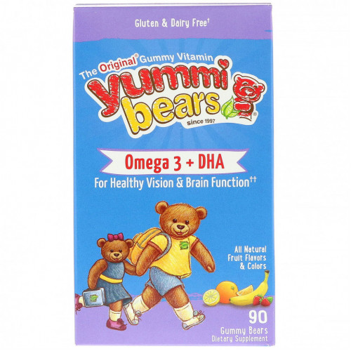 Hero Nutritional Products, Yummi Bears, омега-3 и ДГК, натуральные фруктовые вкусы, 90 жевательных мишек