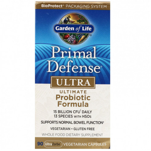 Garden of Life, Primal Defense, Ultra, универсальная пробиотическая формула, 90 вегетарианских капсул UltraZorbe