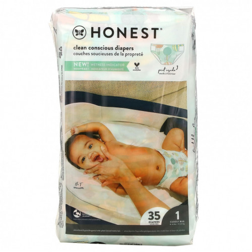 The Honest Company, Honest, подгузники, размер 1, 3,6–6,3 кг (8–14 фунтов), Above It All, 35 подгузников