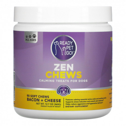 Ready Pet Go, Zen Chews, успокаивающее лакомство для собак, для всех возрастов, бекон и сыр, 90 жевательных таблеток, 360 г (12,7 унции)