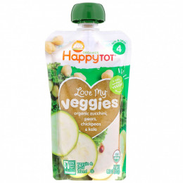 Happy Family Organics, Organics Happy Tot, «Вкусные овощи», органическое пюре из цуккини, груш, нута и кудрявой капусты, 120 г