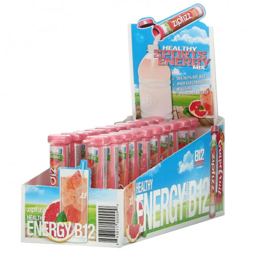 Zipfizz, Healthy Energy Mix With Vitamin B12, Pink Grapefruit, 20 Tubes, 0.39 oz (11 g) Each