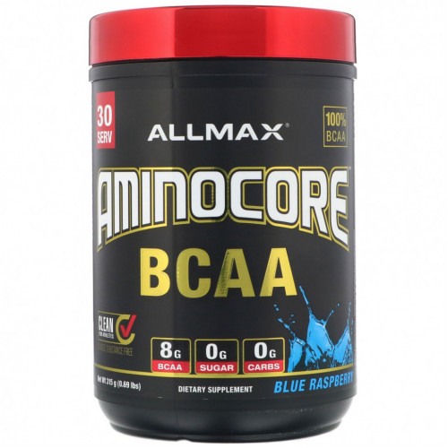 ALLMAX Nutrition, аминокислоты с разветвленной цепью AMINOCORE, голубая малина, 315 г (0,69 фунта)