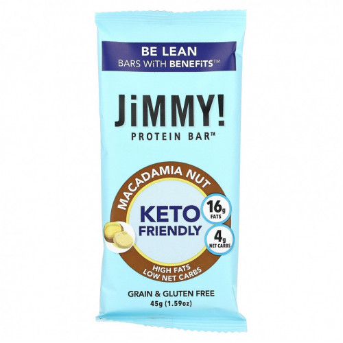 JiMMY!, Be Lean Bars With Benefits, орех макадамия, 12 протеиновых батончиков, 45 г (1,59 унции)