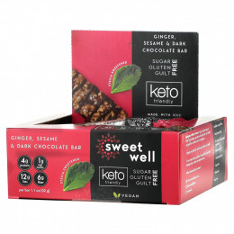 Sweetwell, Keto Bar, имбирь, кунжут и темный шоколад, 10 батончиков по 32 г (1,1 унции)