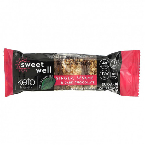 Sweetwell, Keto Bar, имбирь, кунжут и темный шоколад, 10 батончиков по 32 г (1,1 унции)