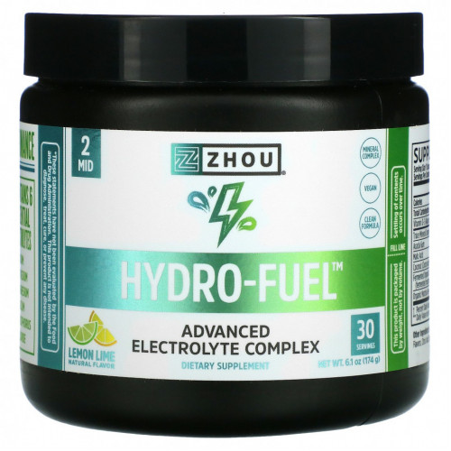 Zhou Nutrition, Hydro-Fuel, улучшенный комплекс электролитов, лимон и лайм, 174 г (6,1 унции)