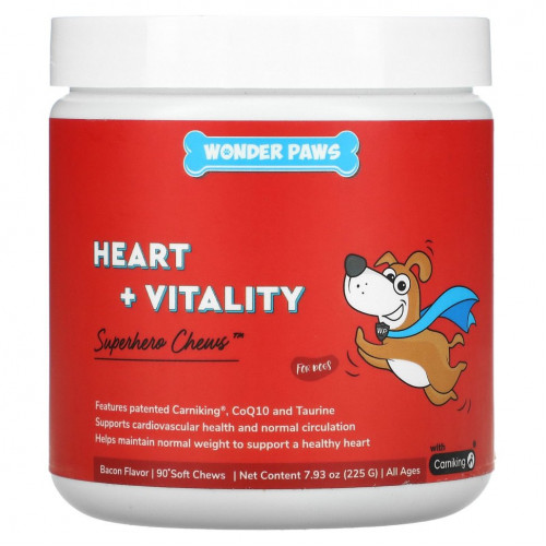 Wonder Paws, Superhero Chews, Heart + Vitality, для собак, для всех возрастов, бекон, 90 мягких жевательных таблеток