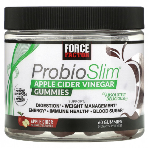 Force Factor, Probiotic жевательные таблетки для тонкости, яблочный уксус, 60 жевательных таблеток