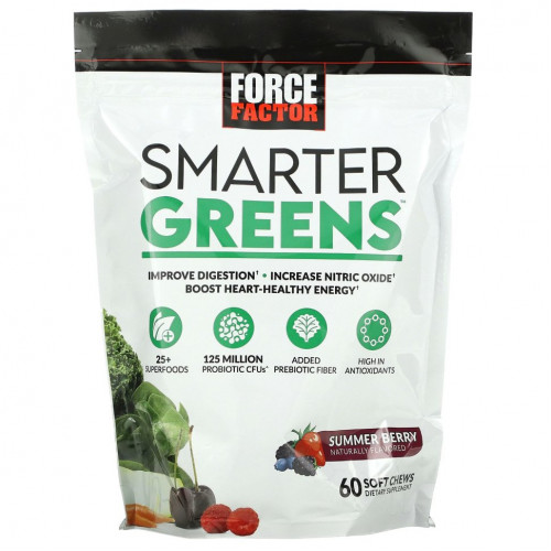 Force Factor, Smarter Greens, летние ягоды, 60 жевательных таблеток