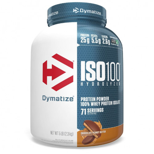 Dymatize Nutrition, ISO100, гидролизованный 100% изолят сывороточного протеина, шоколад и арахисовое масло, 2,3 кг (5 фунтов)