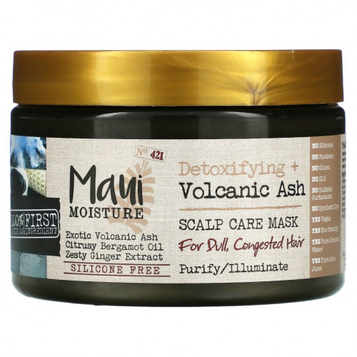 Maui Moisture, Детоксикация + вулканический пепел, маска для ухода за кожей головы, для тусклых, скопившихся волос, 340 г (12 унций)