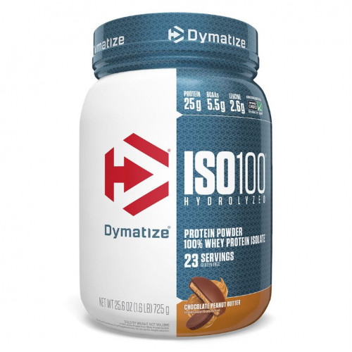 Dymatize Nutrition, ISO100, гидролизованный 100% изолят сывороточного протеина, шоколад и арахисовое масло, 725 г (1,6 фунта)