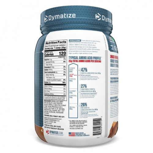 Dymatize Nutrition, ISO100, гидролизованный 100% изолят сывороточного протеина, шоколад и арахисовое масло, 725 г (1,6 фунта)