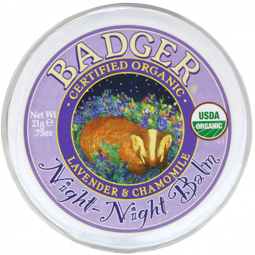 Badger Company, Organic, бальзам 'ночь-ночь', лаванда и ромашка, 0,75 унции (21 г)