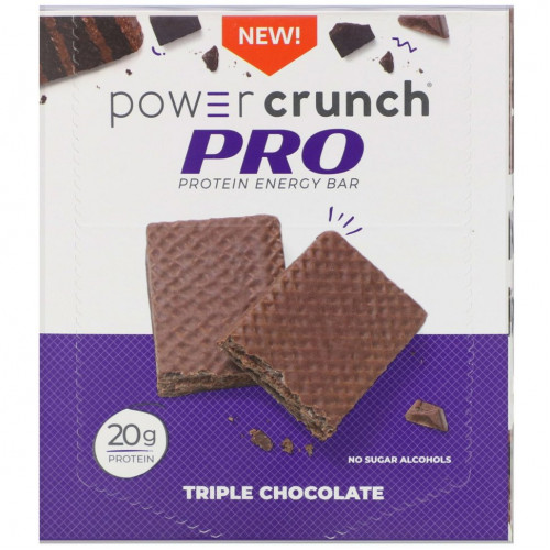 BNRG, Power Crunch Protein Energy Bar, PRO, тройной шоколад, 12 батончиков по 2,0 унции (58 г) каждый