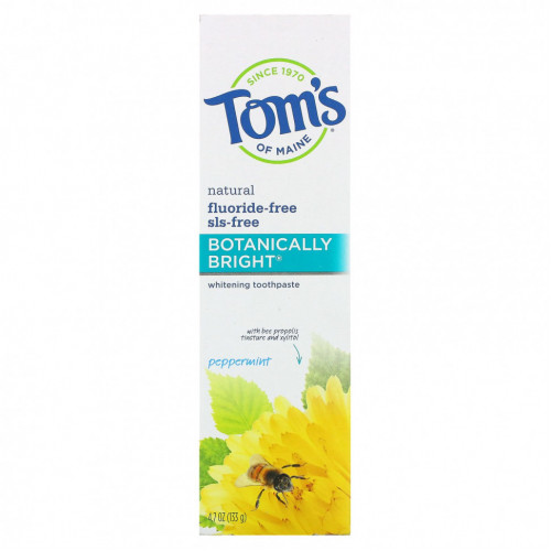 Tom's of Maine, Natural Botanically Bright Whitening Toothpaste, без фтора, перечная мята, 133 г (4,7 унции)