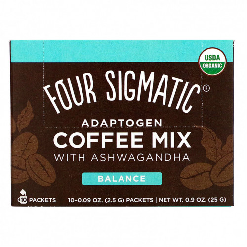 Four Sigmatic, Balance, кофейная смесь с ашвагандой, с адаптогенами, средней обжарки, 10 пакетиков по 2,5 г (0,09 унции)