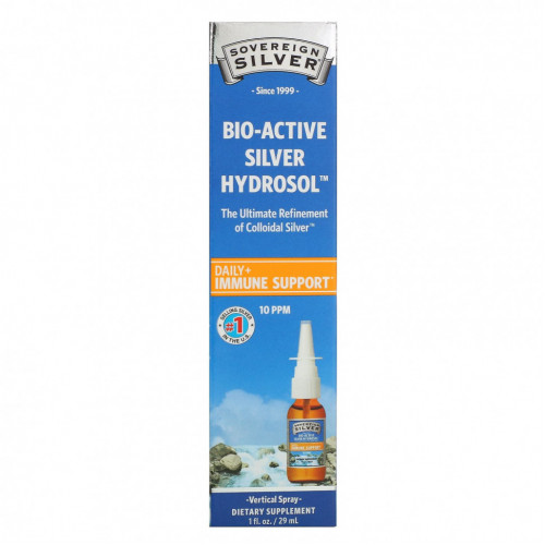 Sovereign Silver, Bio-Active Silver Hydrosol, (биоактивная добавка с серебром), вертикальный спрей, 10 част./млн, 29 мл (1 жидк. унция)