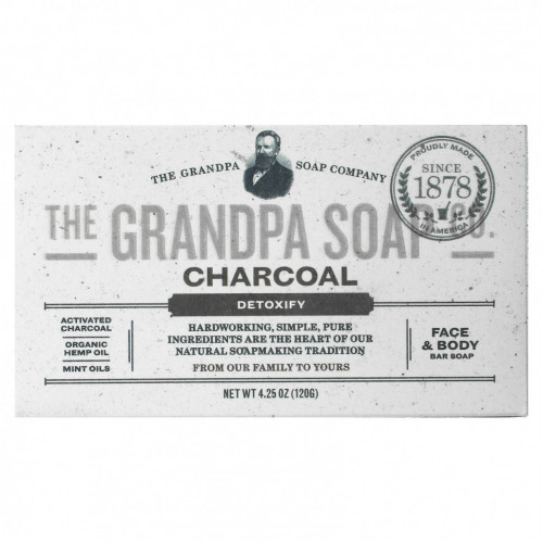 The Grandpa Soap Co., Кусковое мыло для лица и для тела, антитоксичное, с древесным углем, 4,25 унции (120г)