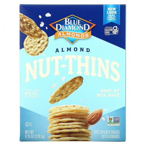 Blue Diamond, Almonds, Thins с миндалем, рисовые крекеры, с добавлением морской соли, 120,5 г (4,25 унции)