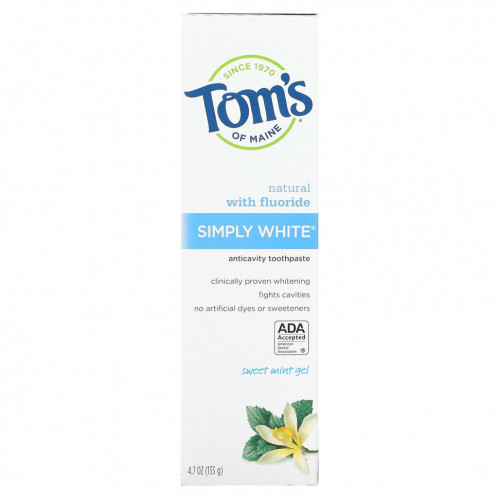 Tom's of Maine, Simply White, зубная паста с фтором, гель со сладкой мятой, 133,2 г (4,7 унции)