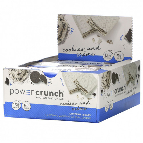 BNRG, Энергетический белковый батончик Power Crunch Original, печенье с кремом, 12 батончиков, вес каждого 40 г (1,4 унции)