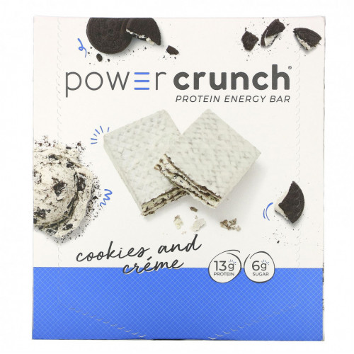 BNRG, Энергетический белковый батончик Power Crunch Original, печенье с кремом, 12 батончиков, вес каждого 40 г (1,4 унции)