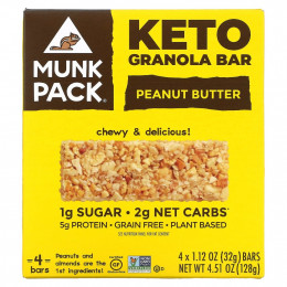 Munk Pack, Keto Granola, батончик с арахисовой пастой, 4 батончика, 32 г (1,12 унции) каждый