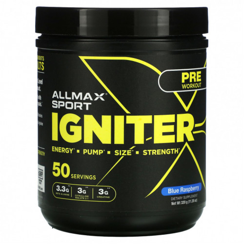 ALLMAX Nutrition, Igniter, перед тренировкой, с голубой малиной, 320 г (11,28 унции)