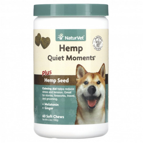 NaturVet, Hemp Quiet Moments, добавка с семенами конопли, 60 мягких жевательных таблеток, 180 г (6,3 унции)