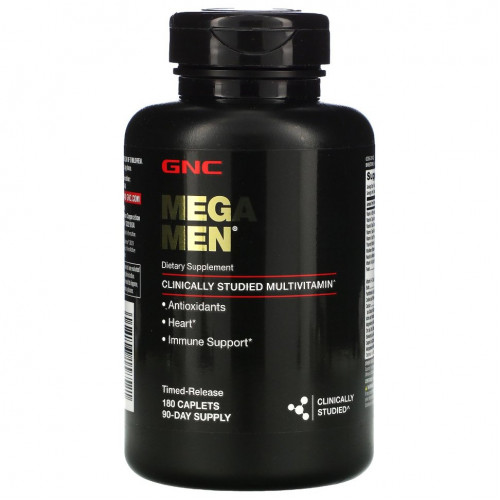 GNC, Mega Men, клинически изученные мультивитамины для мужчин, 180 капсул